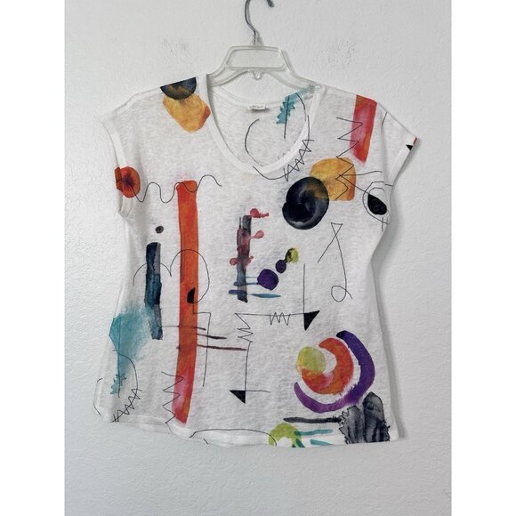 Et' Lois Off White Multicolor Abstract Printed Hi-Lo Women's Tunic Tank Top L - Picture 1 of 4
